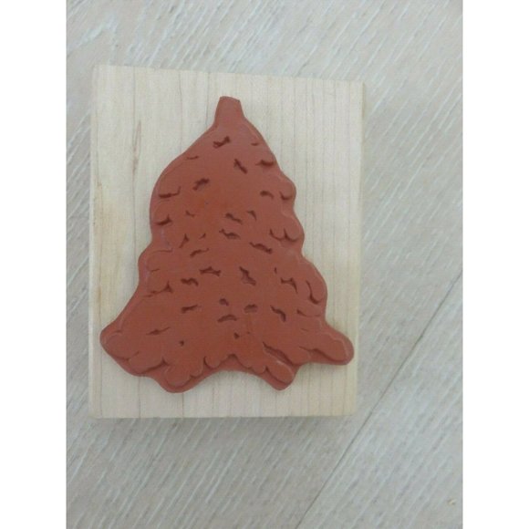 Vintage 1996 Print Works Christmas Pine Tree Mounted Rubber Stamp Wooden Block - Picture 3 of 9